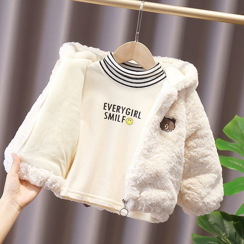 Iarna Bebeluși Fete Băieți Urs din desene animate Jachetă caldă Îmbrăcăminte exterioară cu glugă Copii Jachetă groasă din lână Jachete căptușite din cașmir pentru copii