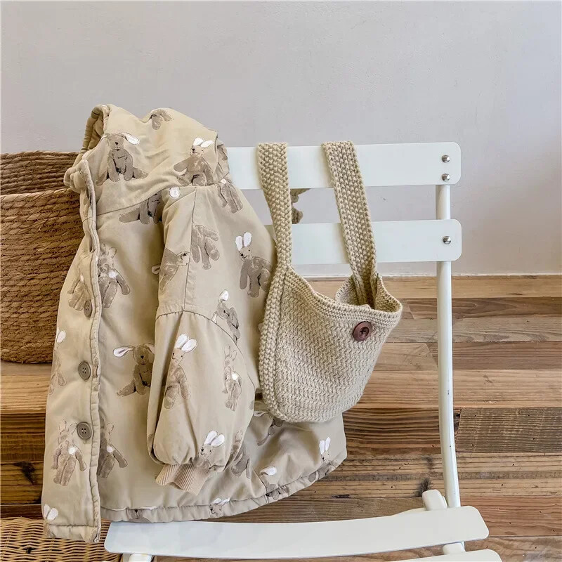 Gyerekek 1-7 éves korig Felsőruházat Rajzfilm gyerekeknek Vastag párnázott kabát kapucnival koreai babaruha lány fiú dzseki meleg tél