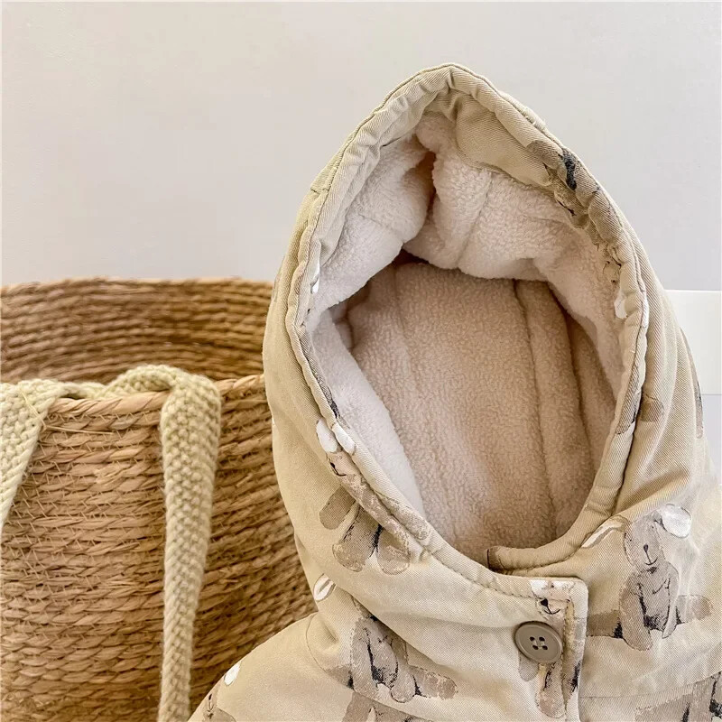 Gyerekek 1-7 éves korig Felsőruházat Rajzfilm gyerekeknek Vastag párnázott kabát kapucnival koreai babaruha lány fiú dzseki meleg tél