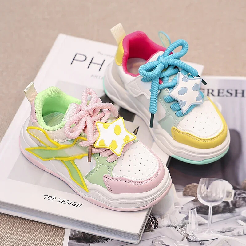 Detské tenisové topánky, všestranné pre dievčatá, tenisky, módne, ležérne, 2024, nové školské bežecké topánky s roztomilými hviezdičkami, protišmykové