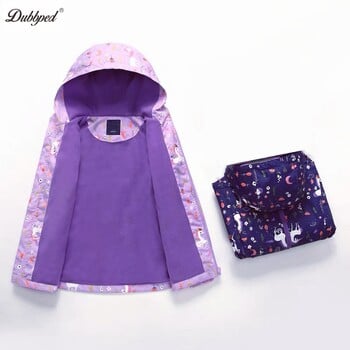 Dubbped Kids Girls Unicorn Purple Rain Jacket Водоустойчиво палто Леко качулка Дъждобрани с топла подплата Windbreakers 3-12Y