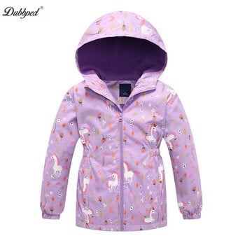 Dubbped Kids Girls Unicorn Purple Rain Jacket Водоустойчиво палто Леко качулка Дъждобрани с топла подплата Windbreakers 3-12Y