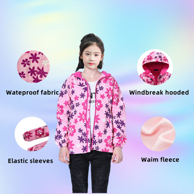 Dubbped Copii Fete Unicorn Violet Jachetă de ploaie Jachetă rezistentă la apă Cu glugă ușoară Pelerina de ploaie căptușită caldă Jachete de vânt 3-12 ani