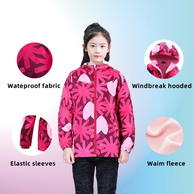 Dubbped Copii Fete Unicorn Violet Jachetă de ploaie Jachetă rezistentă la apă Cu glugă ușoară Pelerina de ploaie căptușită caldă Jachete de vânt 3-12 ani