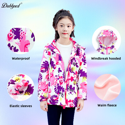 Dubbped Copii Fete Unicorn Violet Jachetă de ploaie Jachetă rezistentă la apă Cu glugă ușoară Pelerina de ploaie căptușită caldă Jachete de vânt 3-12 ani