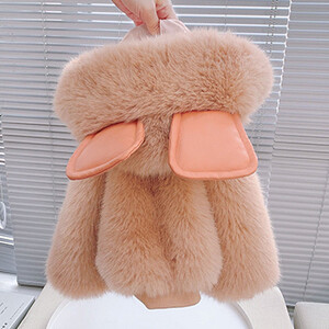 Mielos didelės ausys pliušinė striukė kūdikiui rudens žiemos šilti dirbtiniai kailiniai mergaičių paltai su gobtuvu sniego paltai Minkšti vaikiški viršutiniai drabužiai