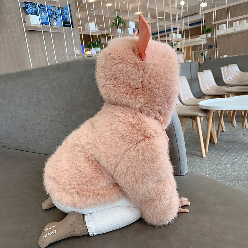 Mielos didelės ausys pliušinė striukė kūdikiui rudens žiemos šilti dirbtiniai kailiniai mergaičių paltai su gobtuvu sniego paltai Minkšti vaikiški viršutiniai drabužiai