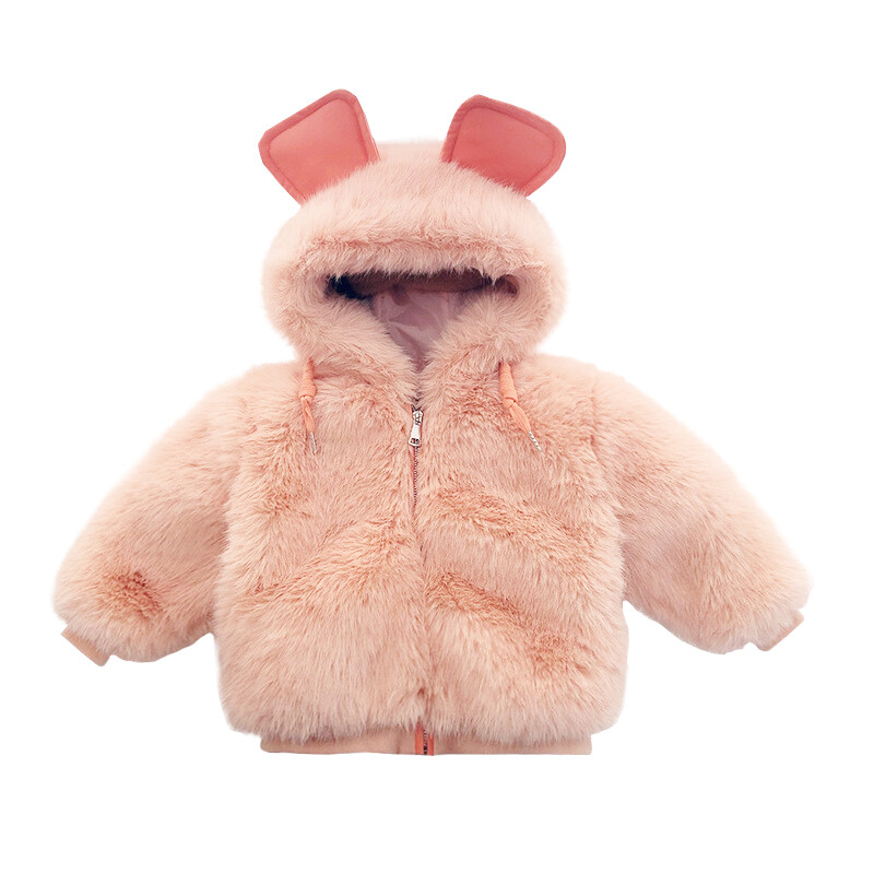 Mielos didelės ausys pliušinė striukė kūdikiui rudens žiemos šilti dirbtiniai kailiniai mergaičių paltai su gobtuvu sniego paltai Minkšti vaikiški viršutiniai drabužiai