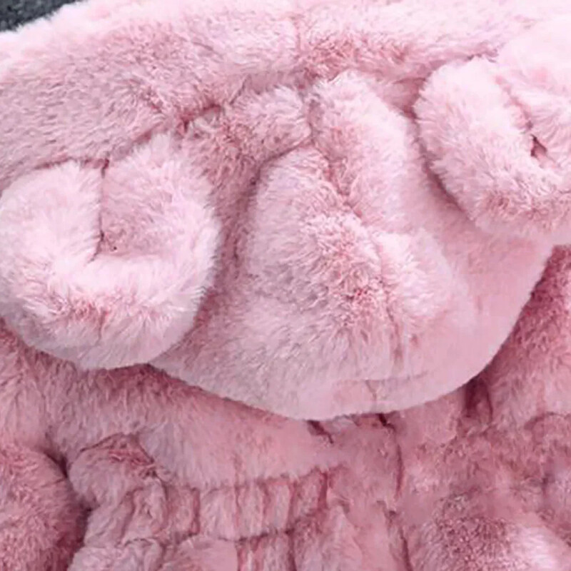 Palton de iarnă pentru fetiță, blană, nou, urs cu glugă, culoare uni, haină cu mâneci lungi, groasă, caldă, drăguță, fete, toate modurile șal