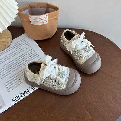 Κοριτσίστικα Princess Soft άνετα επιτραπέζια παπούτσια με φιόγκο Αντιολισθητικά casual φθινόπωρο 2024 Νέα παιδικά παπούτσια από καμβά 1-6 ετών