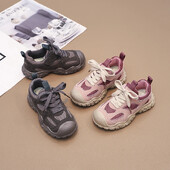 Dječja ležerna obuća za dječake Djevojčice Zračna mrežica na vezanje Prozračna Moda protiv udaraca Dječje sportske tenisice Ružičasto sive cipele