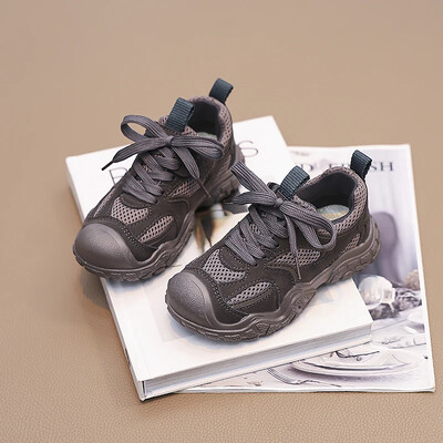 Dječja ležerna obuća za dječake Djevojčice Zračna mrežica na vezanje Prozračna Moda protiv udaraca Dječje sportske tenisice Ružičasto sive cipele