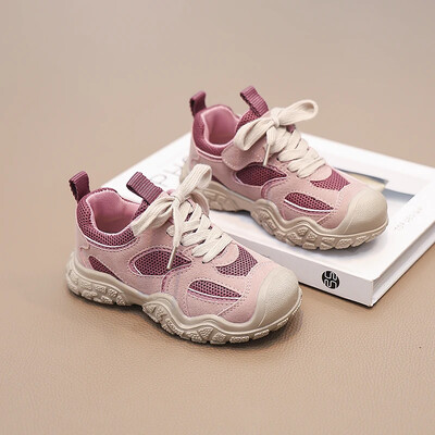 Dječja ležerna obuća za dječake Djevojčice Zračna mrežica na vezanje Prozračna Moda protiv udaraca Dječje sportske tenisice Ružičasto sive cipele