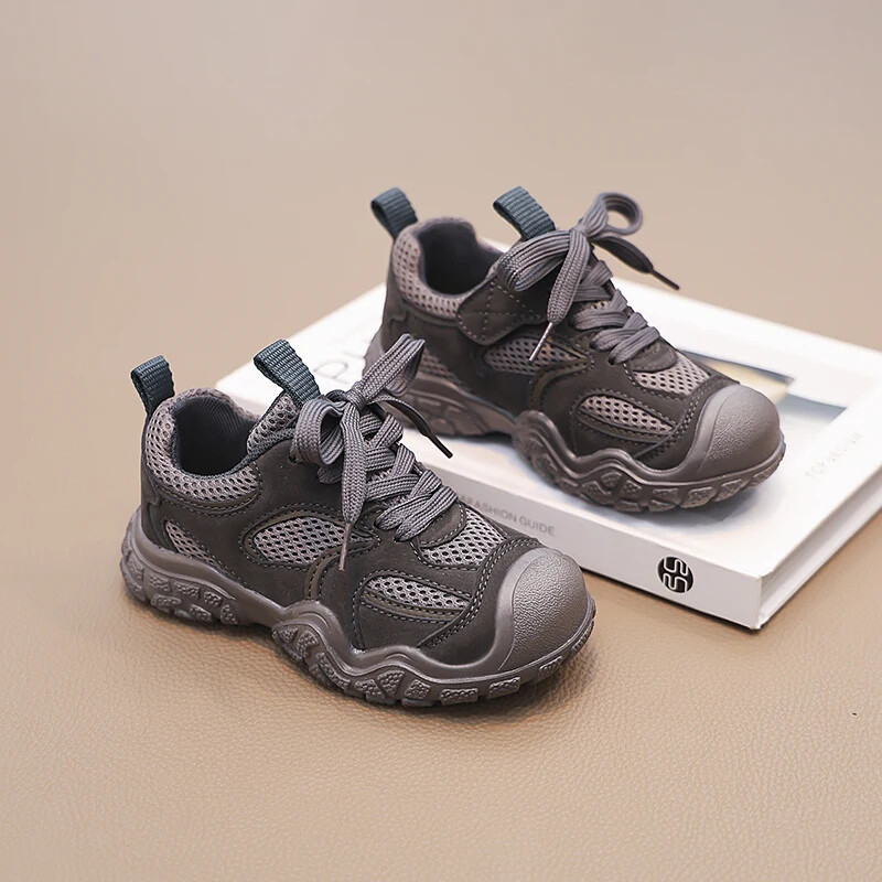 Dječja ležerna obuća za dječake Djevojčice Zračna mrežica na vezanje Prozračna Moda protiv udaraca Dječje sportske tenisice Ružičasto sive cipele