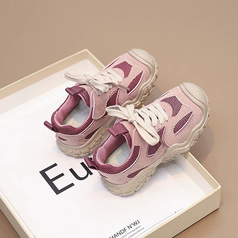 Dječja ležerna obuća za dječake Djevojčice Zračna mrežica na vezanje Prozračna Moda protiv udaraca Dječje sportske tenisice Ružičasto sive cipele
