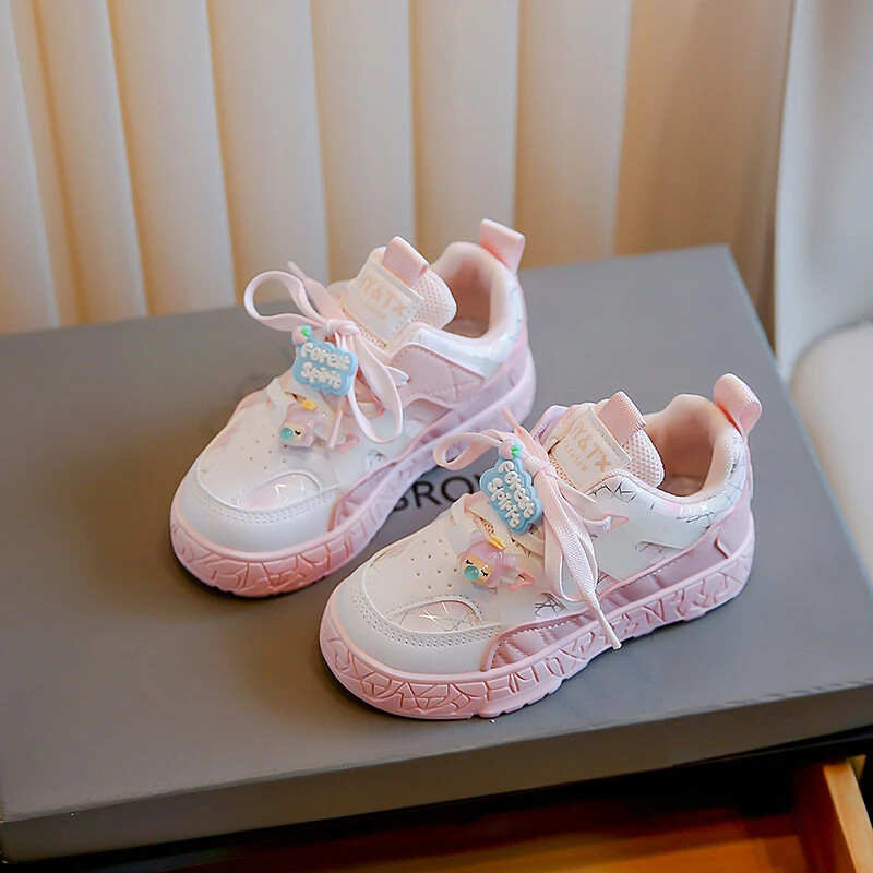 Mergaičių sportiniai bateliai pavasario rudens rožiniai neslystantys drabužiai vaikiški madingi laisvalaikio batai 23-36 dydžio minkšta apačia vaikiški batai kūdikiams