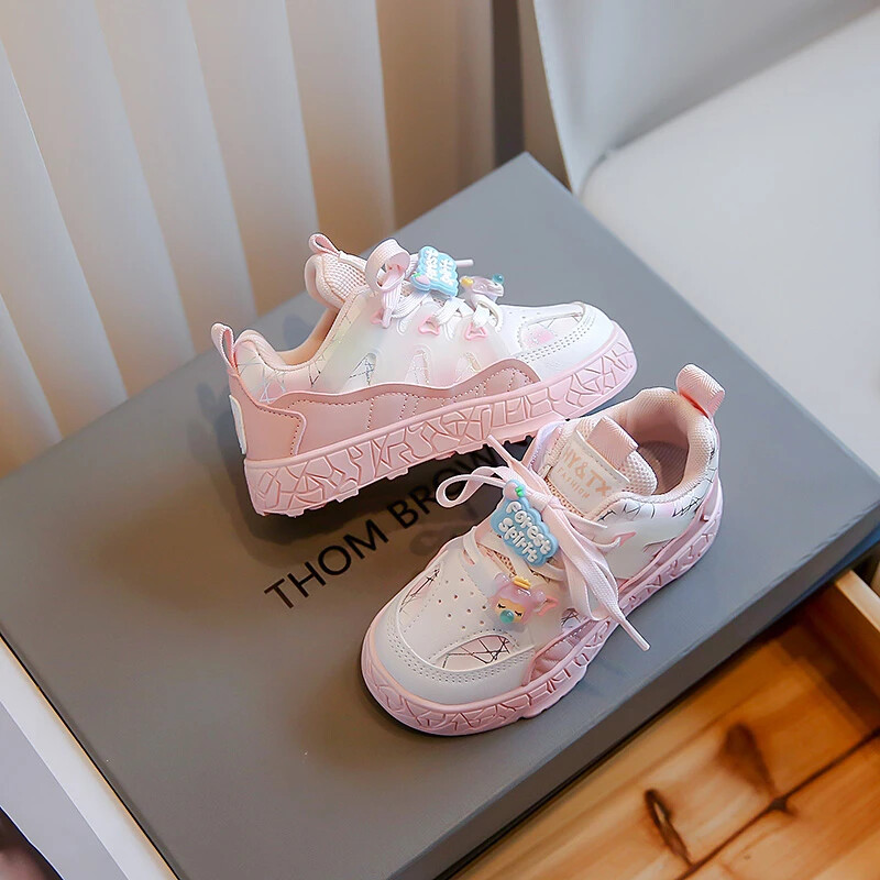 Mergaičių sportiniai bateliai pavasario rudens rožiniai neslystantys drabužiai vaikiški madingi laisvalaikio batai 23-36 dydžio minkšta apačia vaikiški batai kūdikiams