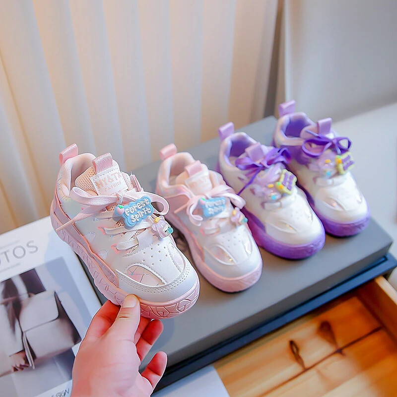Mergaičių sportiniai bateliai pavasario rudens rožiniai neslystantys drabužiai vaikiški madingi laisvalaikio batai 23-36 dydžio minkšta apačia vaikiški batai kūdikiams