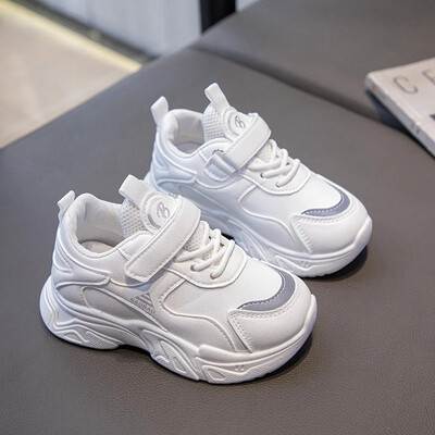Ανοιξιάτικο Νέο Στυλ Μοντέρνα άνετα και περιστασιακά λευκά παπούτσια με μαλακή σόλα με πλέγμα ανθεκτικά στη φθορά και αναπνεύσιμα αθλητικά παιδικά παπούτσια
