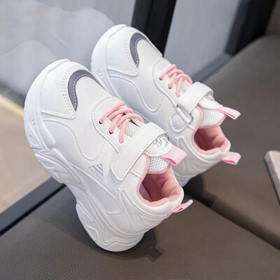 Ανοιξιάτικο Νέο Στυλ Μοντέρνα άνετα και περιστασιακά λευκά παπούτσια με μαλακή σόλα με πλέγμα ανθεκτικά στη φθορά και αναπνεύσιμα αθλητικά παιδικά παπούτσια