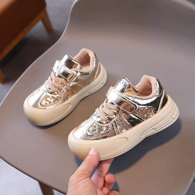 Pantofi copii Primavara Toamna Piele lucioasa Fete Tenis Causal Paiete Moda Paiete Copii Tenisi Scoala Patchwork Versatil