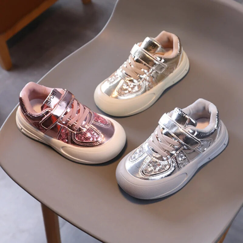 Pantofi copii Primavara Toamna Piele lucioasa Fete Tenis Causal Paiete Moda Paiete Copii Tenisi Scoala Patchwork Versatil