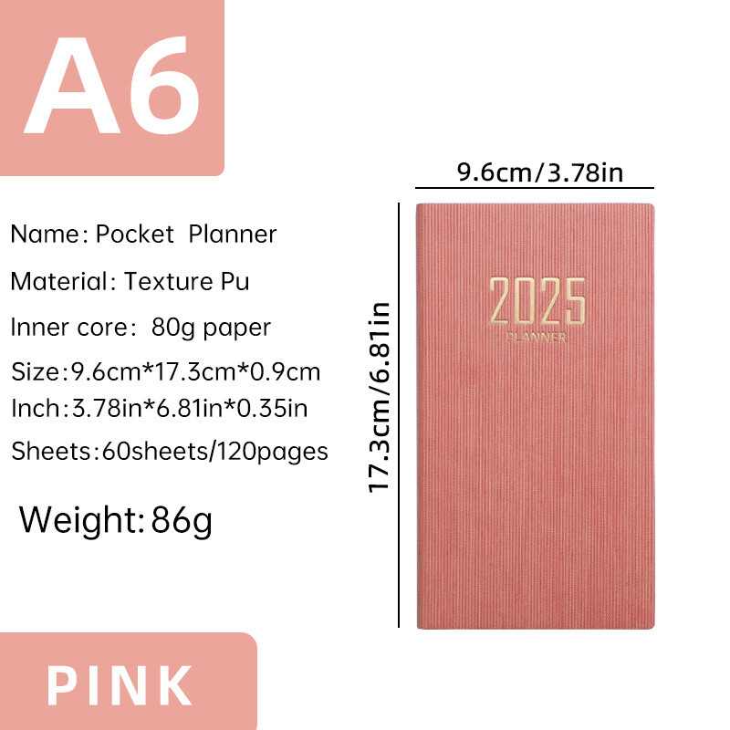 Σημειωματάριο Cross-Border 2025 A6 with English Schedule Slim Weekly Calendar with Leather Binding Portable Calendar Notebook for Foreign Trade