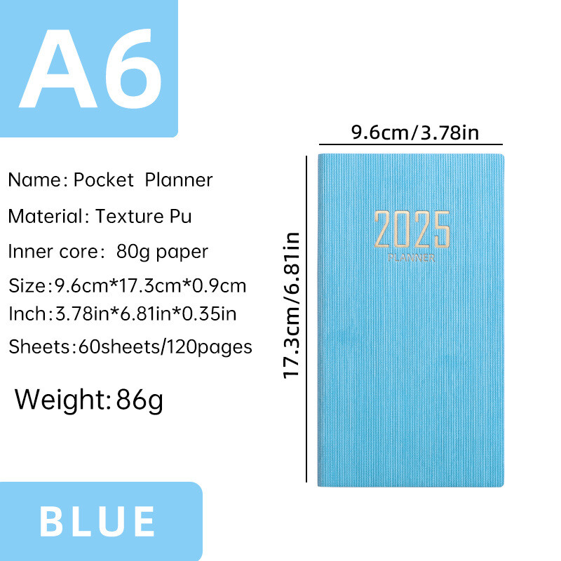 Σημειωματάριο Cross-Border 2025 A6 with English Schedule Slim Weekly Calendar with Leather Binding Portable Calendar Notebook for Foreign Trade