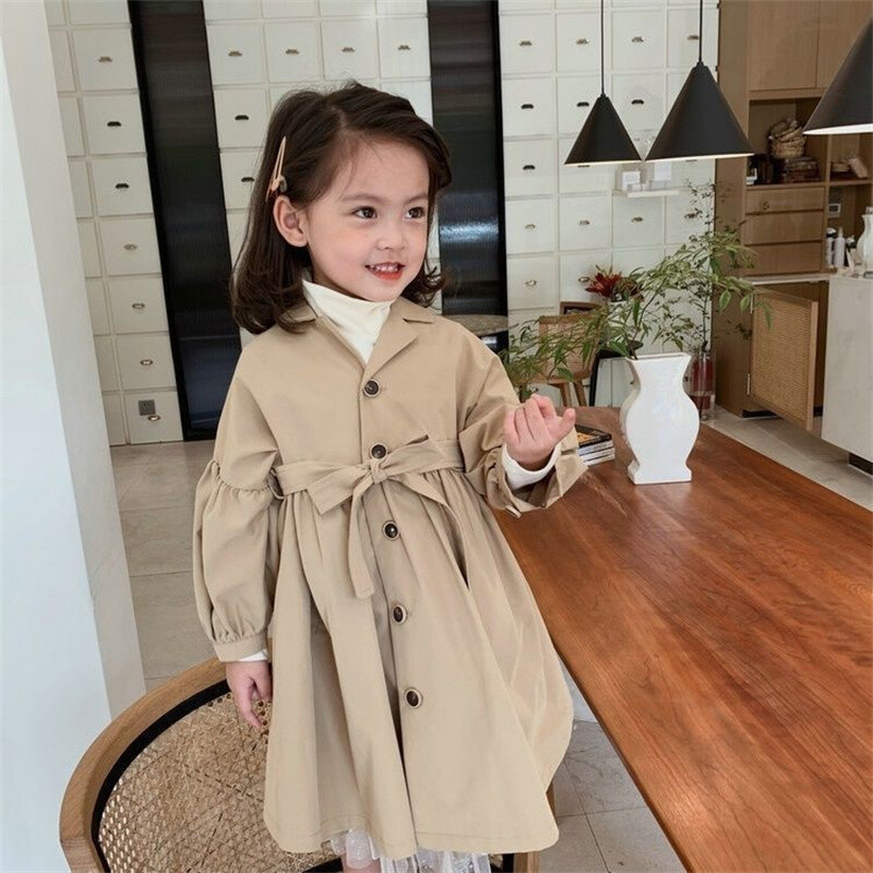 Fashion Children Windbreaker 2023 Άνοιξη φθινόπωρο Κορεατική Trench Παιδικά κορίτσια Khaki Trench Coat Εξωτερικά ρούχα Princess Outer Clothing