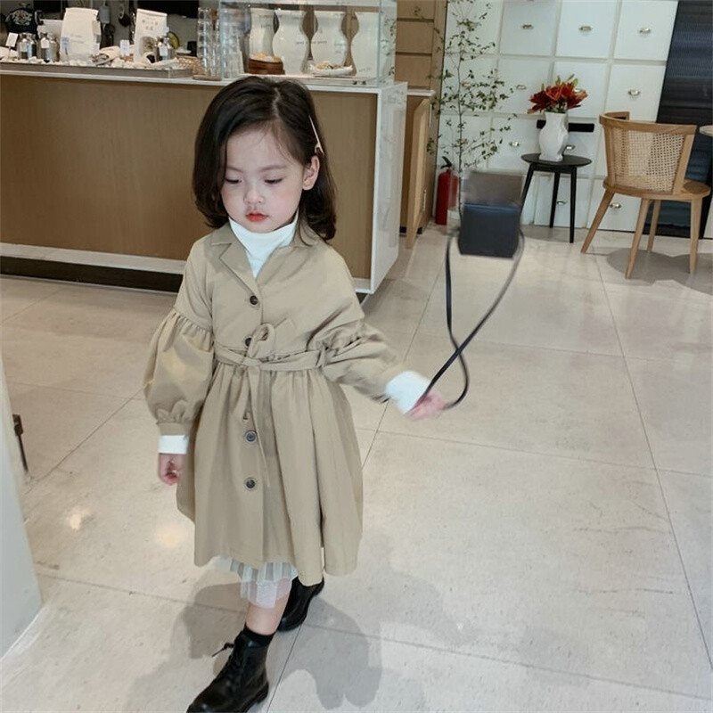 Fashion Children Windbreaker 2023 Άνοιξη φθινόπωρο Κορεατική Trench Παιδικά κορίτσια Khaki Trench Coat Εξωτερικά ρούχα Princess Outer Clothing