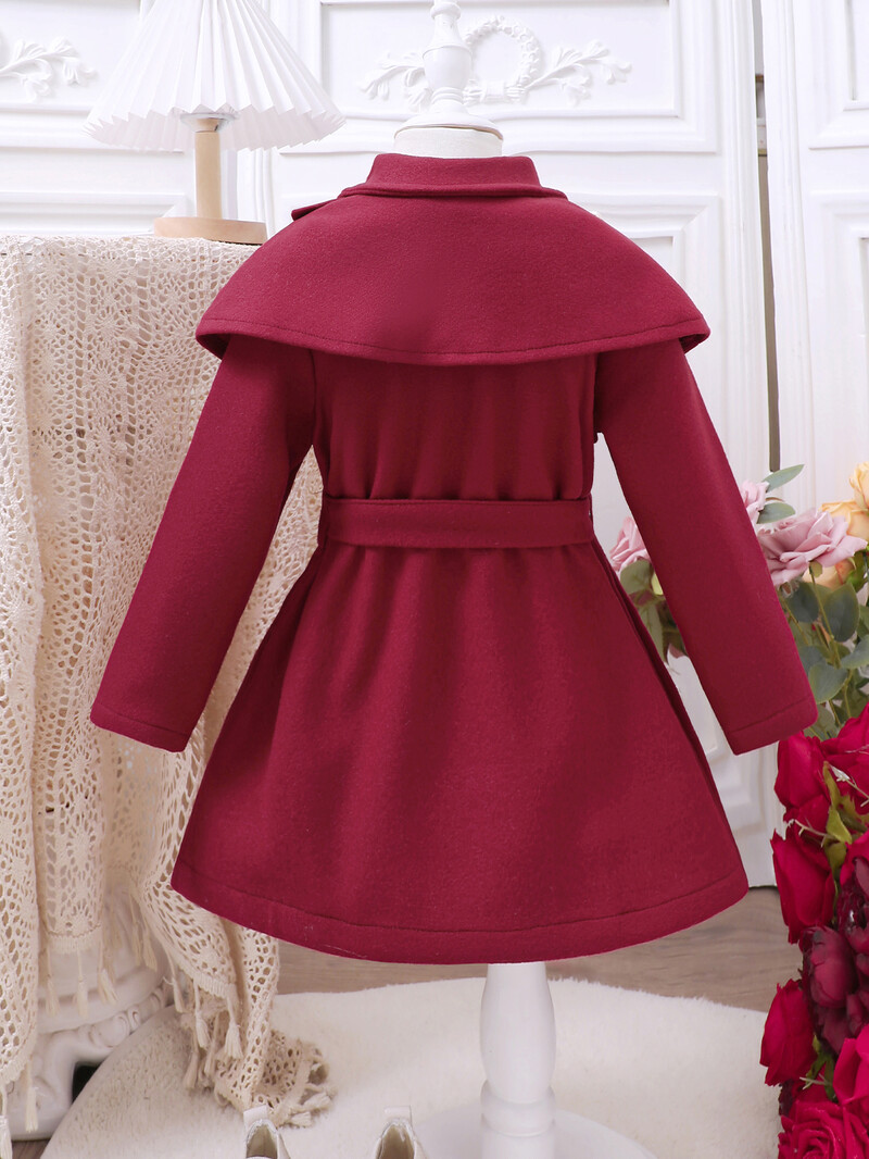 Manta cu dantelă pentru fete, toamnă/iarnă, la modă nouă, haină roșie din lână cu guler