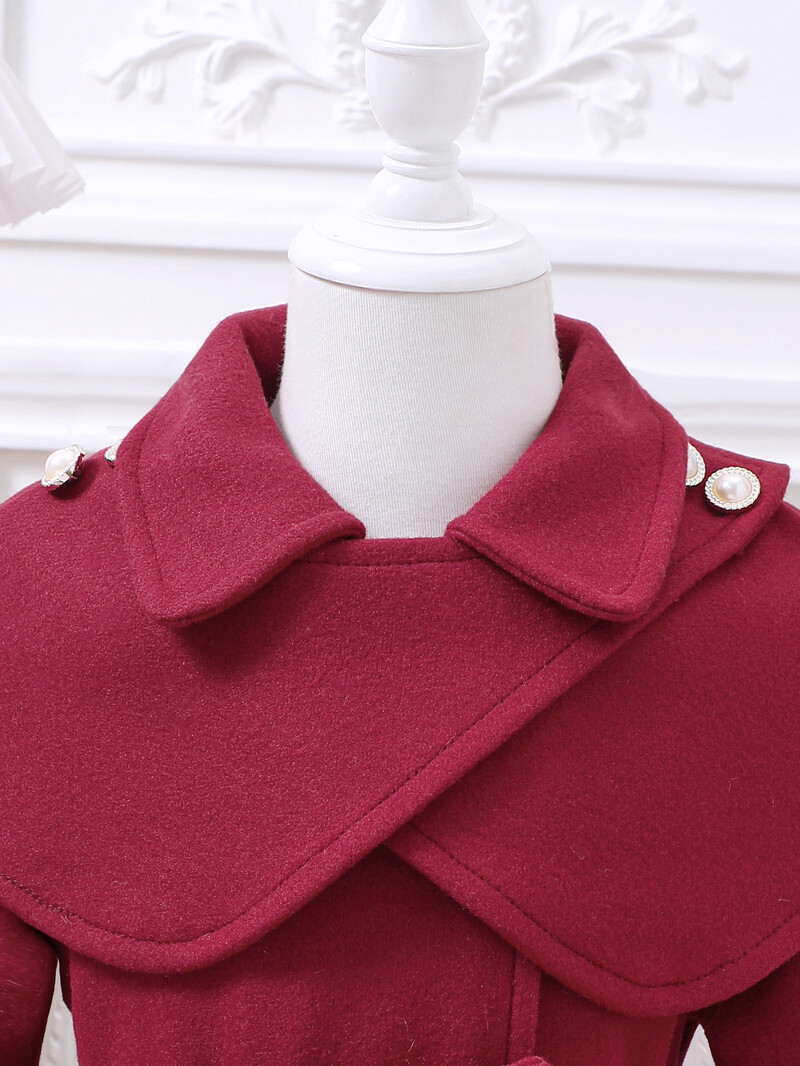 Manta cu dantelă pentru fete, toamnă/iarnă, la modă nouă, haină roșie din lână cu guler