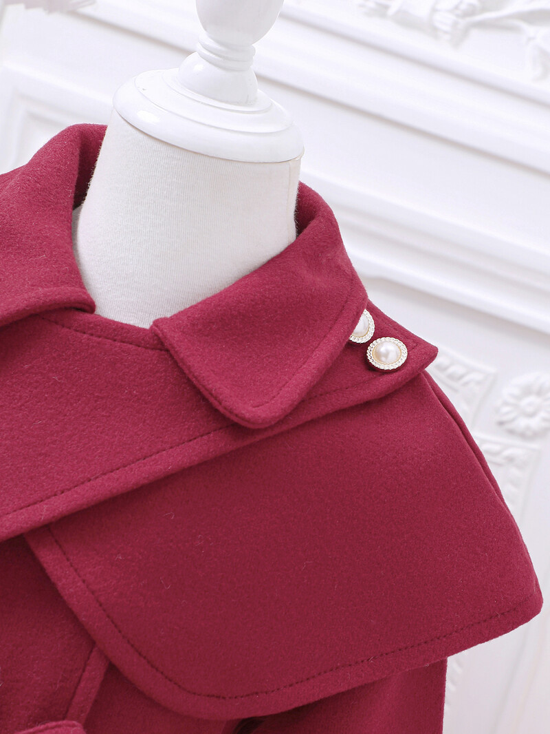 Manta cu dantelă pentru fete, toamnă/iarnă, la modă nouă, haină roșie din lână cu guler