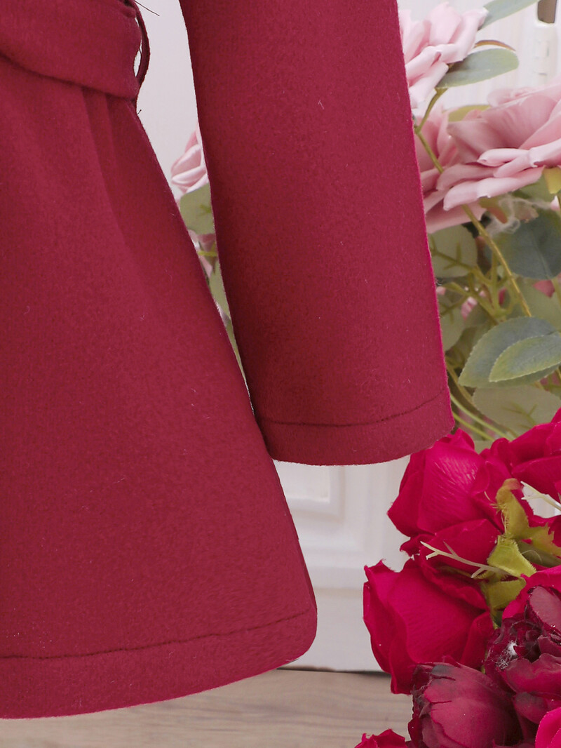 Manta cu dantelă pentru fete, toamnă/iarnă, la modă nouă, haină roșie din lână cu guler