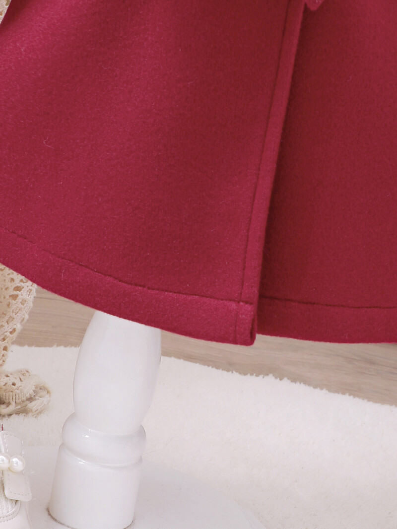 Manta cu dantelă pentru fete, toamnă/iarnă, la modă nouă, haină roșie din lână cu guler