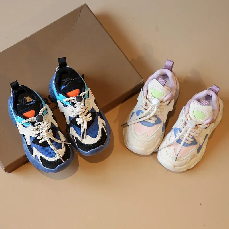 Bērnu modes kontrasta krāsa bērnu apavi zēniem skriešanas apavi meitenēm mīksta zole viegli ikdienas apavi ērti