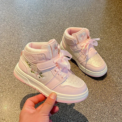 Αθλητικά παπούτσια για κορίτσια Ψηλά κορυφαία παιδικά παπούτσια μπάσκετ κεντημένα 2024 Νέα μόδα Παιδικά αθλητικά παπούτσια Κομψό Sweet Princess Style