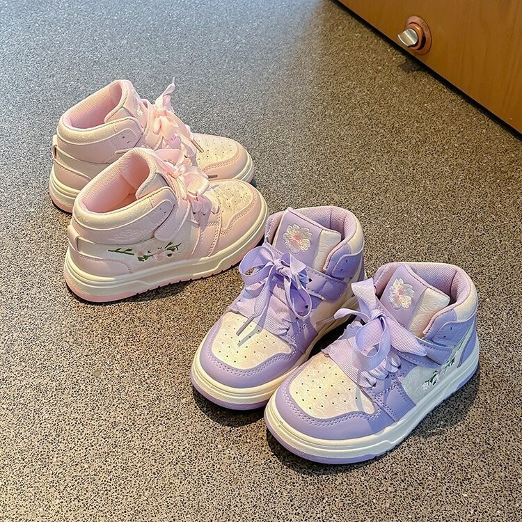 Αθλητικά παπούτσια για κορίτσια Ψηλά κορυφαία παιδικά παπούτσια μπάσκετ κεντημένα 2024 Νέα μόδα Παιδικά αθλητικά παπούτσια Κομψό Sweet Princess Style