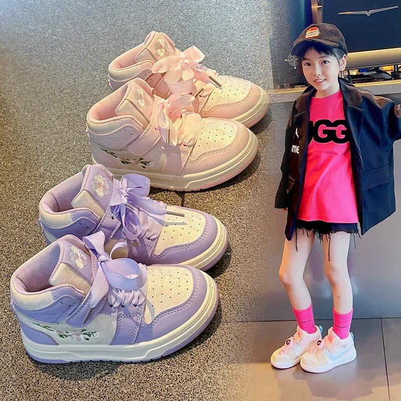 Αθλητικά παπούτσια για κορίτσια Ψηλά κορυφαία παιδικά παπούτσια μπάσκετ κεντημένα 2024 Νέα μόδα Παιδικά αθλητικά παπούτσια Κομψό Sweet Princess Style