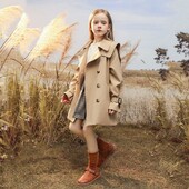 3-14 Y Teen Girls Long Trench Coats 2024 New Fashion England Style Windbreaker Jacket για κορίτσια Ανοιξιάτικα φθινοπωρινά παιδικά ρούχα