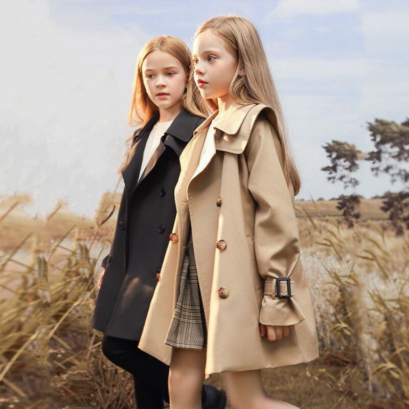 3-14 Y Teen Girls Long Trench Coats 2024 New Fashion England Style Windbreaker Jacket για κορίτσια Ανοιξιάτικα φθινοπωρινά παιδικά ρούχα
