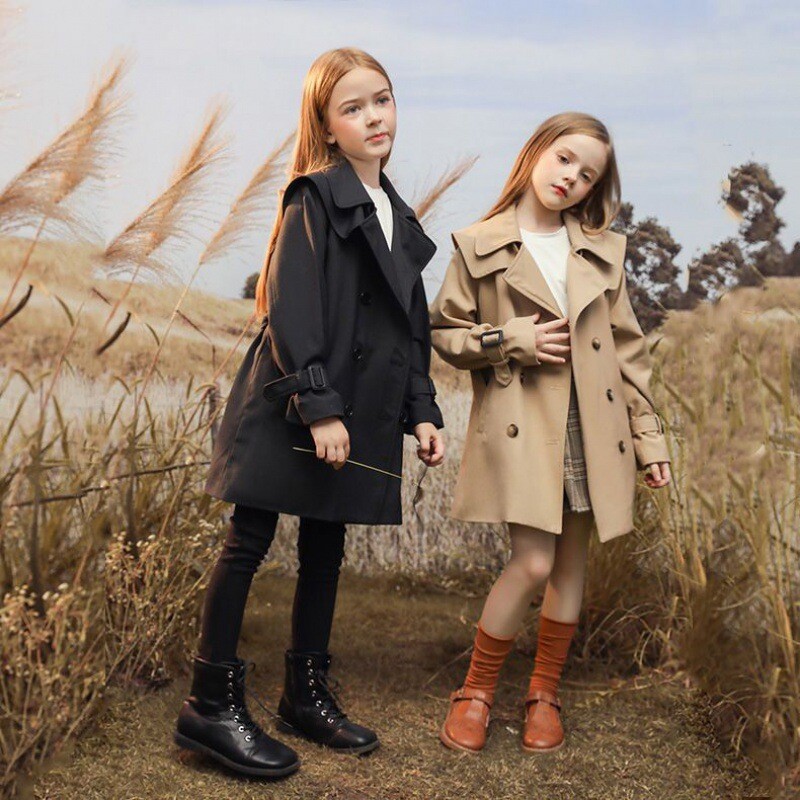 3-14 Y Teen Girls Long Trench Coats 2024 New Fashion England Style Windbreaker Jacket για κορίτσια Ανοιξιάτικα φθινοπωρινά παιδικά ρούχα