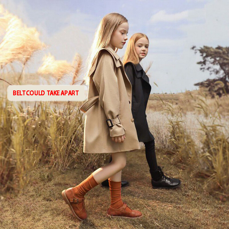 3-14 Y Teen Girls Long Trench Coats 2024 New Fashion England Style Windbreaker Jacket για κορίτσια Ανοιξιάτικα φθινοπωρινά παιδικά ρούχα