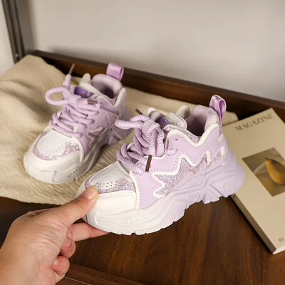 Vaikiški sportbačiai Nauji Chunky Girls Causal Mokykliniai Sportiniai Batai Madingi Universalūs Vaikiški Neslystantys krepšinio Batai Blizgučiai Laisvalaikis