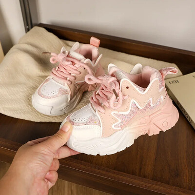 Vaikiški sportbačiai Nauji Chunky Girls Causal Mokykliniai Sportiniai Batai Madingi Universalūs Vaikiški Neslystantys krepšinio Batai Blizgučiai Laisvalaikis