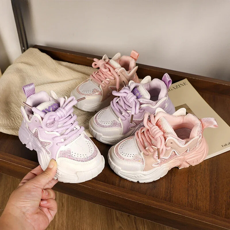 Vaikiški sportbačiai Nauji Chunky Girls Causal Mokykliniai Sportiniai Batai Madingi Universalūs Vaikiški Neslystantys krepšinio Batai Blizgučiai Laisvalaikis