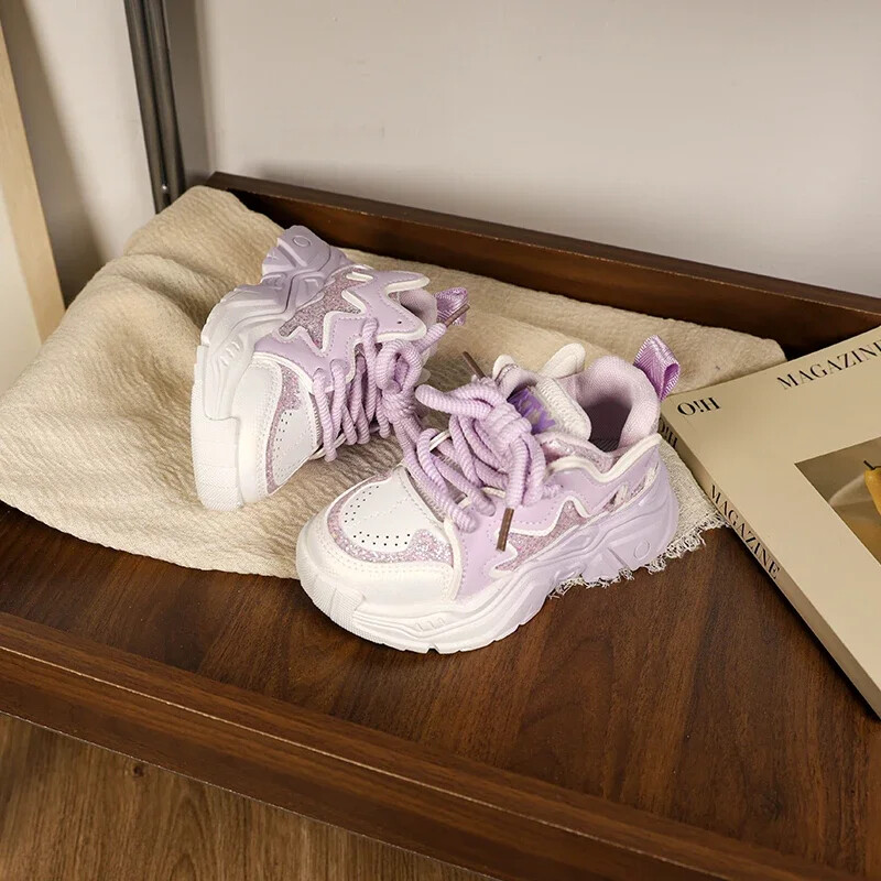 Vaikiški sportbačiai Nauji Chunky Girls Causal Mokykliniai Sportiniai Batai Madingi Universalūs Vaikiški Neslystantys krepšinio Batai Blizgučiai Laisvalaikis