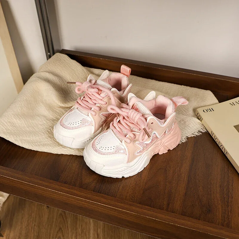 Vaikiški sportbačiai Nauji Chunky Girls Causal Mokykliniai Sportiniai Batai Madingi Universalūs Vaikiški Neslystantys krepšinio Batai Blizgučiai Laisvalaikis