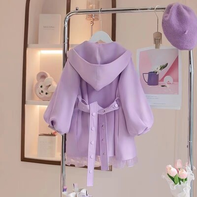 Καμπαρντίνα για κορίτσια Ανοιξιάτικα και Φθινοπωρινά Ρούχα 2024 Νέα Ρούχα Κοριτσίστικα Μεσήλικες και Μικρά Παιδικά Φαρδιά Παλτό με κουκούλα