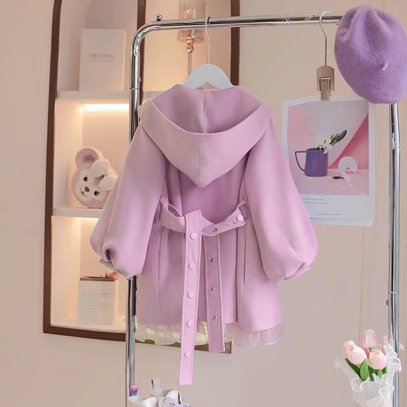 Καμπαρντίνα για κορίτσια Ανοιξιάτικα και Φθινοπωρινά Ρούχα 2024 Νέα Ρούχα Κοριτσίστικα Μεσήλικες και Μικρά Παιδικά Φαρδιά Παλτό με κουκούλα